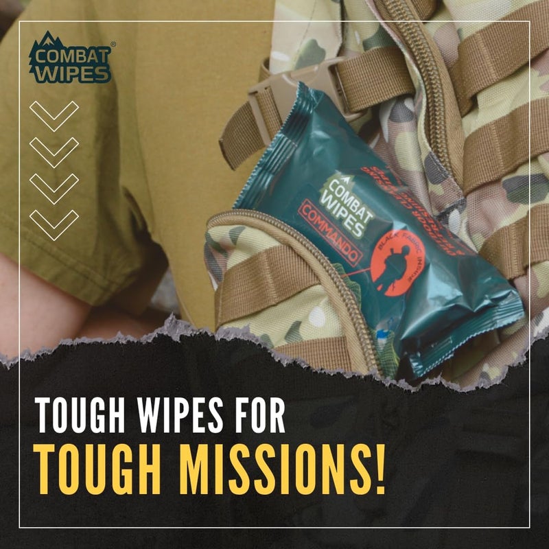 COMBAT WIPES Black Unscented Camouflage Wet Wipes - COMMANDO - Thick, Biodegradable, Heavy Duty Cleansing Cloths for Camping, Military, Hunting & Backpacking w/Aloe & Vitamin E (1 Pack, 25 wipes). - Image 4